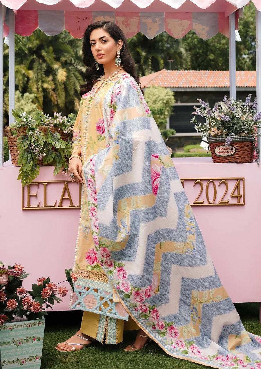 Elaf Premium Printed Lawn Unstitched 3Pc Suit EEP-03A - Citrus Squad