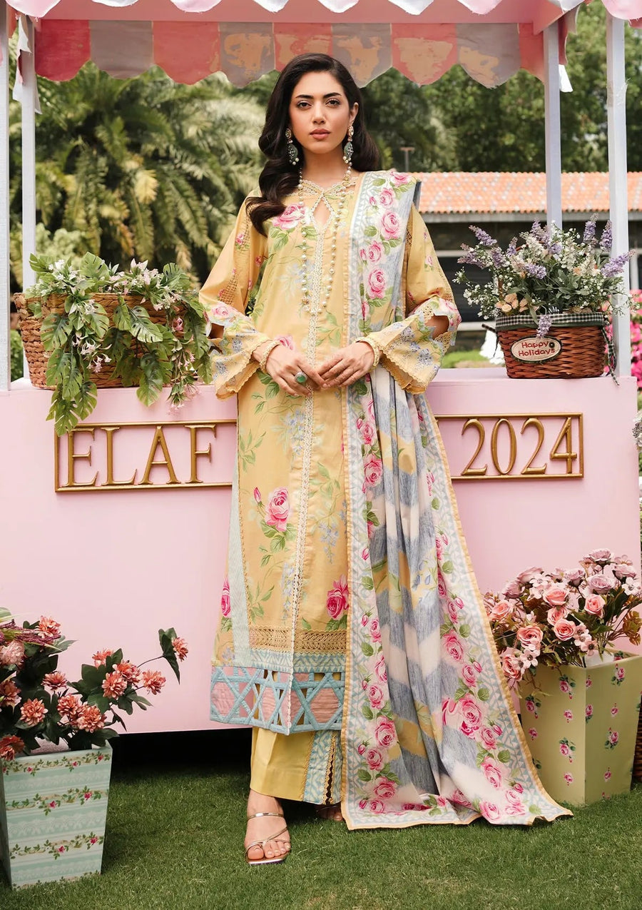 Elaf Premium Printed Lawn Unstitched 3Pc Suit EEP-03A - Citrus Squad