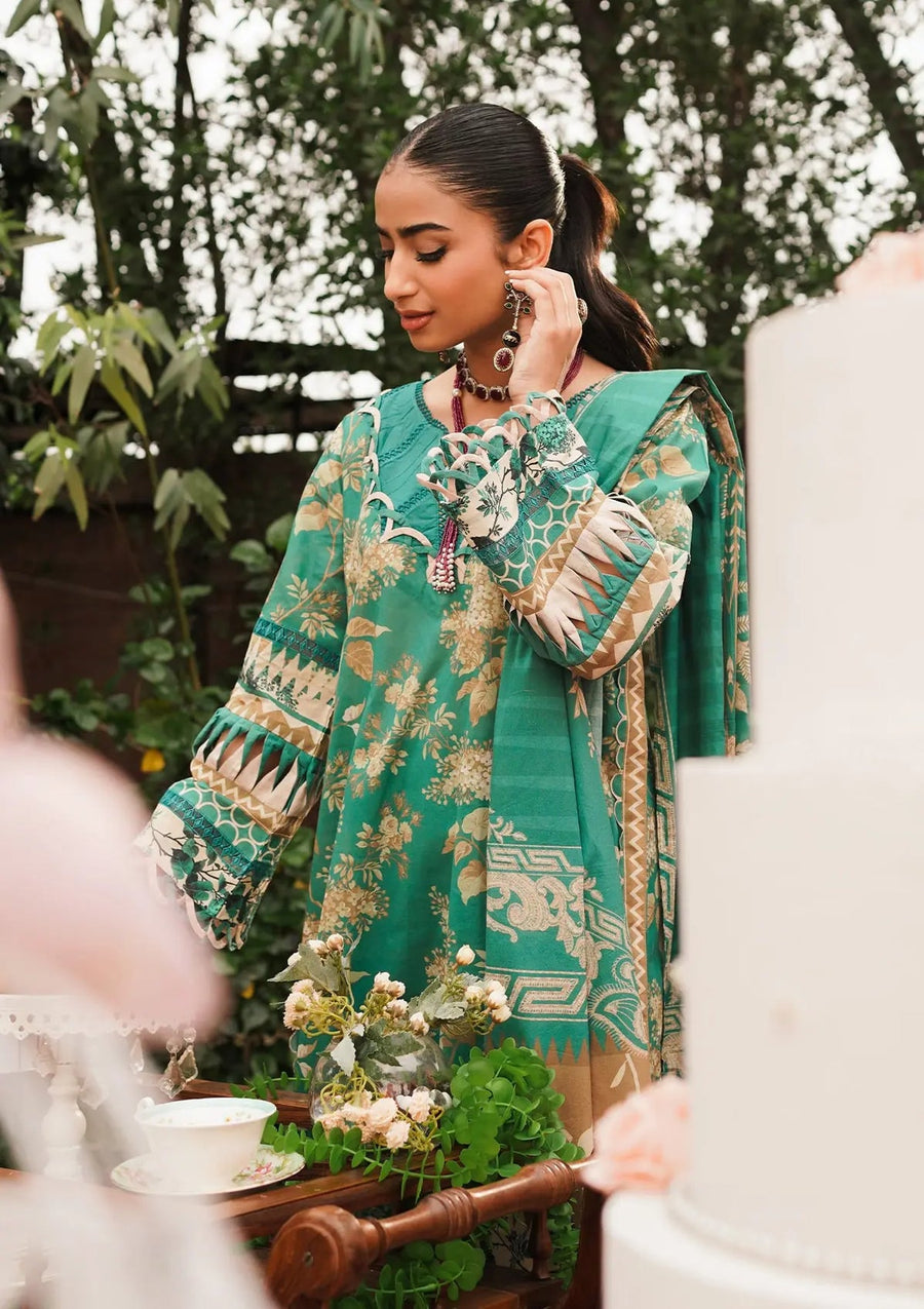 Elaf Premium Printed Lawn Unstitched 3Pc Suit EEP-04B - Chic Teal