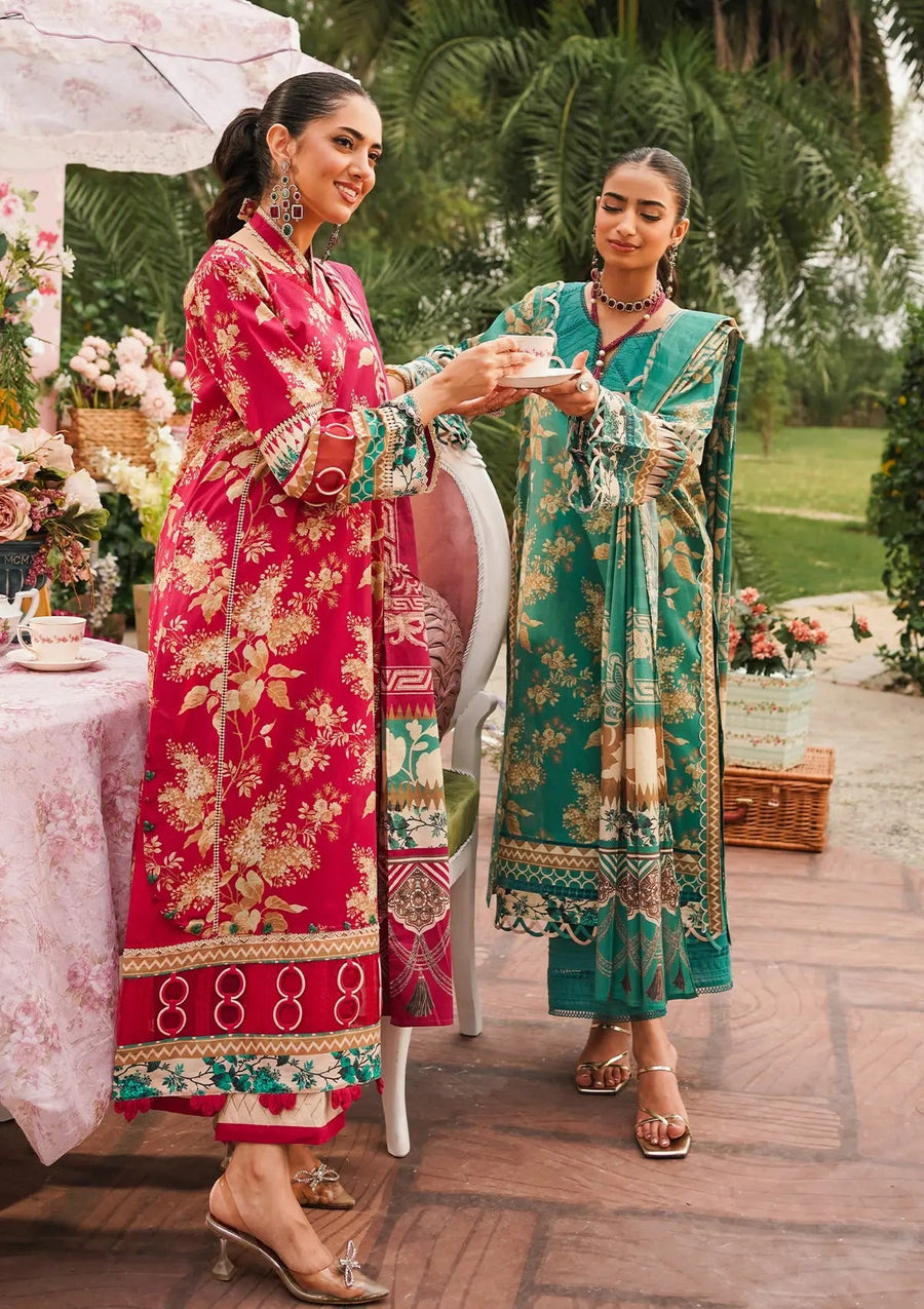 Elaf Premium Printed Lawn Unstitched 3Pc Suit EEP-04B - Chic Teal