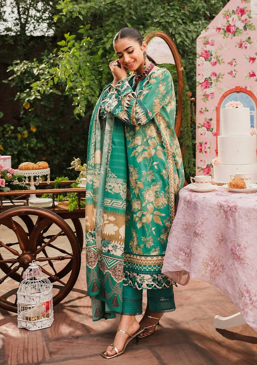 Elaf Premium Printed Lawn Unstitched 3Pc Suit EEP-04B - Chic Teal