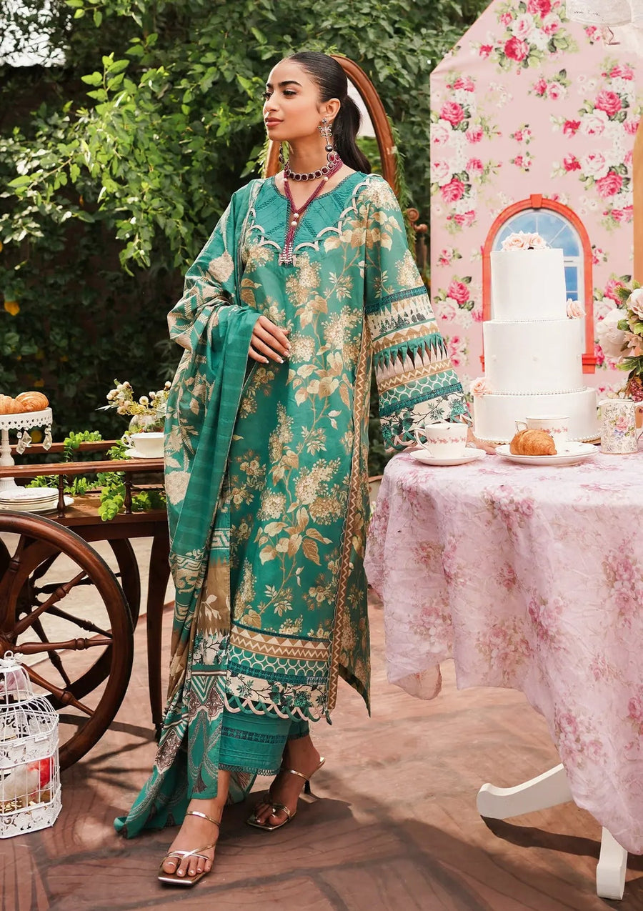 Elaf Premium Printed Lawn Unstitched 3Pc Suit EEP-04B - Chic Teal