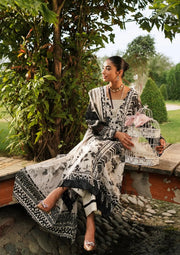 Elaf Premium Printed Lawn Unstitched 3Pc Suit EEP-07B - Black Blossom