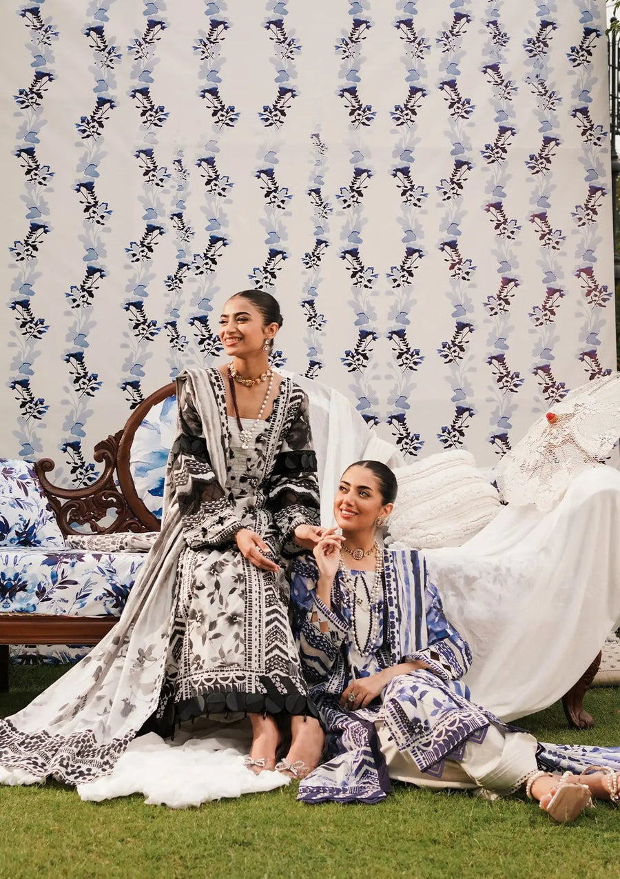 Elaf Premium Printed Lawn Unstitched 3Pc Suit EEP-07B - Black Blossom