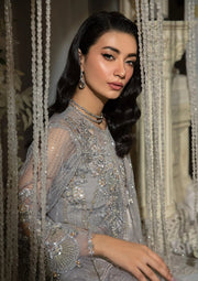 ELAF Premium Evara Embroidered Net Unstitched 3Pc Suit EFE-04 DOVE