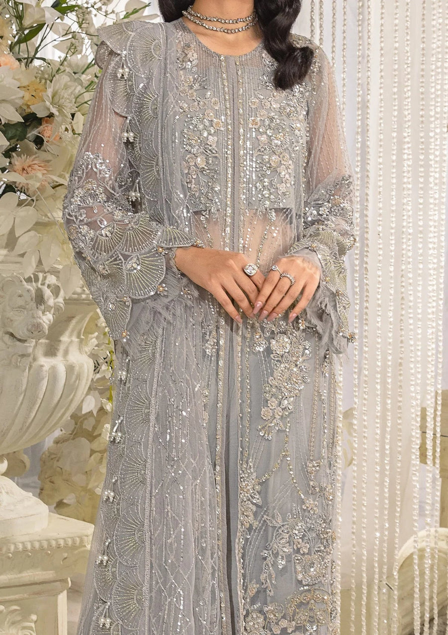 ELAF Premium Evara Embroidered Net Unstitched 3Pc Suit EFE-04 DOVE