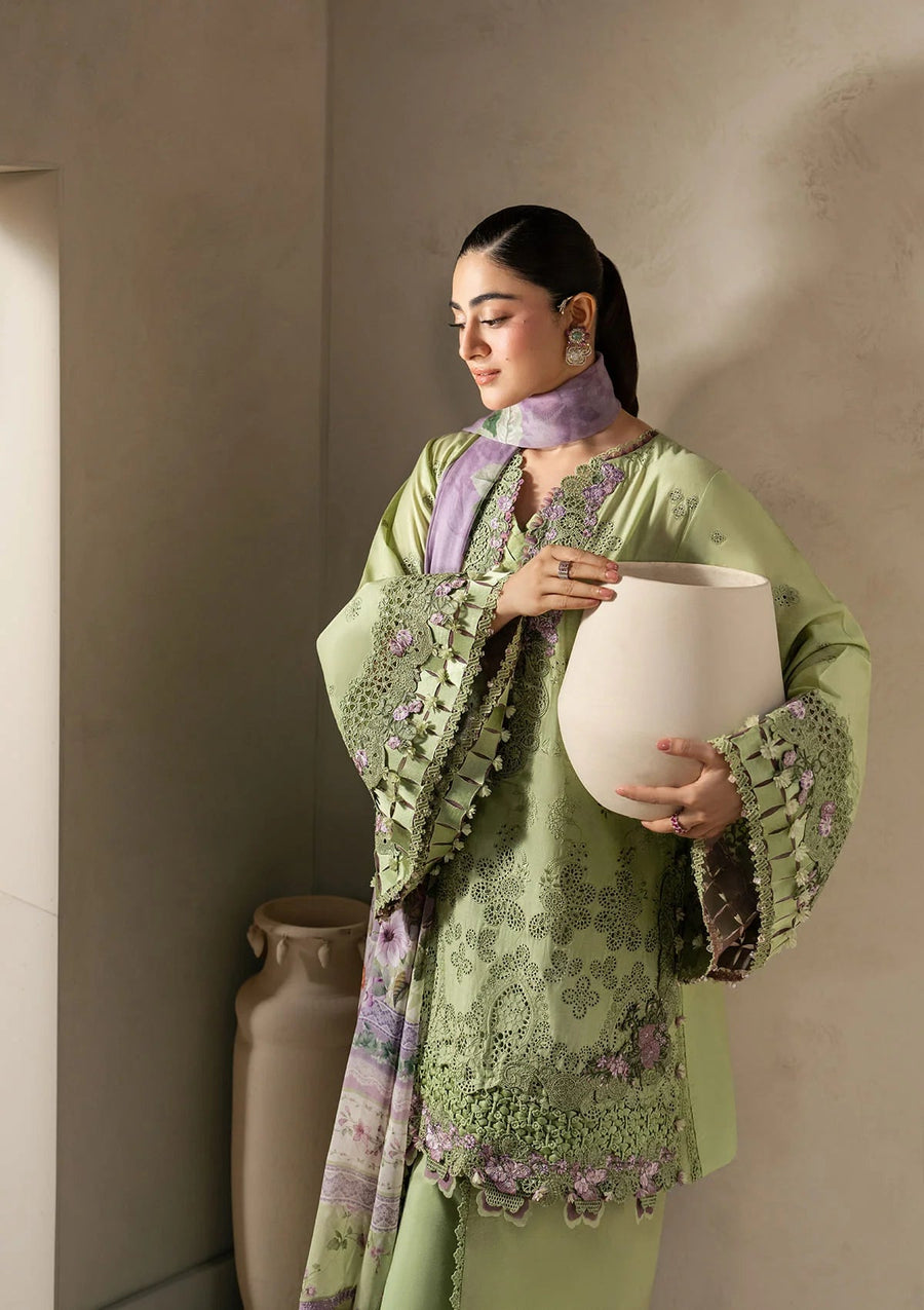 Elaf Premium E-Craft Chikankari Lawn Unstitched 3Pc Suit EHC-6A BASIL