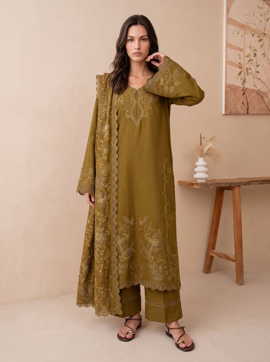 Viana by Sanam Saeed Embroidered Karandi Unstitched 3Pc Suit - EIRA