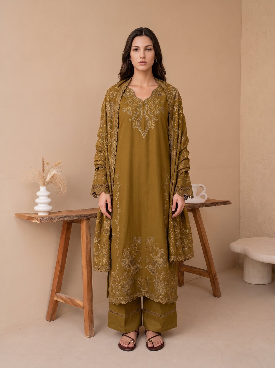 Viana by Sanam Saeed Embroidered Karandi Unstitched 3Pc Suit - EIRA