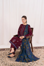 Feathers Fully Embroidered Dhanak Unstitched 3Pc Suit EISLEN-FT554