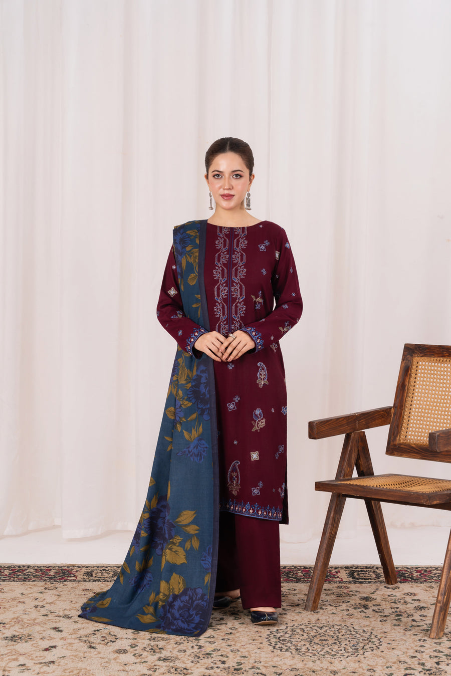 Feathers Fully Embroidered Dhanak Unstitched 3Pc Suit EISLEN-FT554