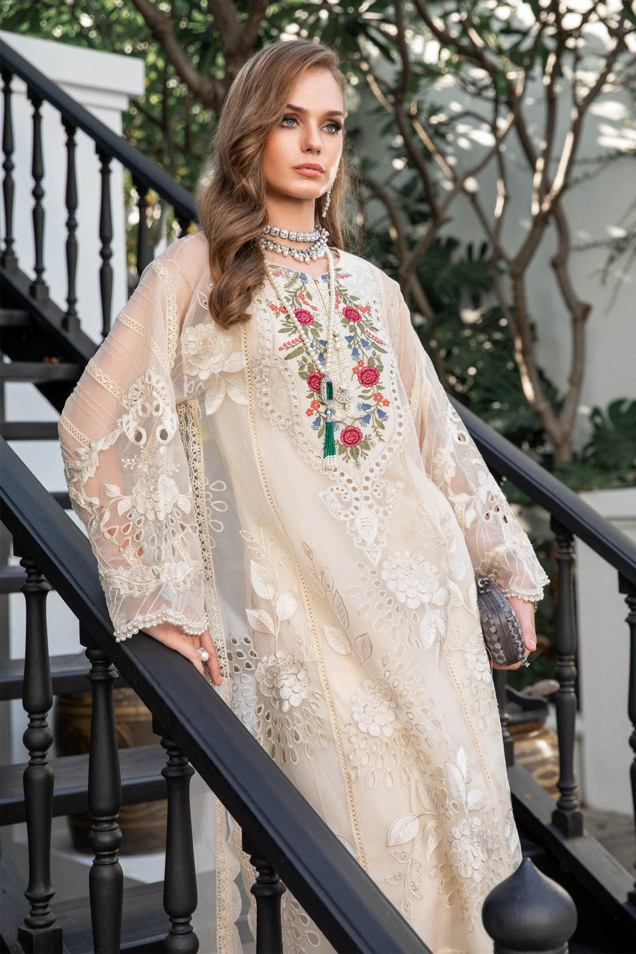 Maria.B Luxury Eid Lawn Unstitched Embroidered 3Pc Suit EL-23-01-Cream