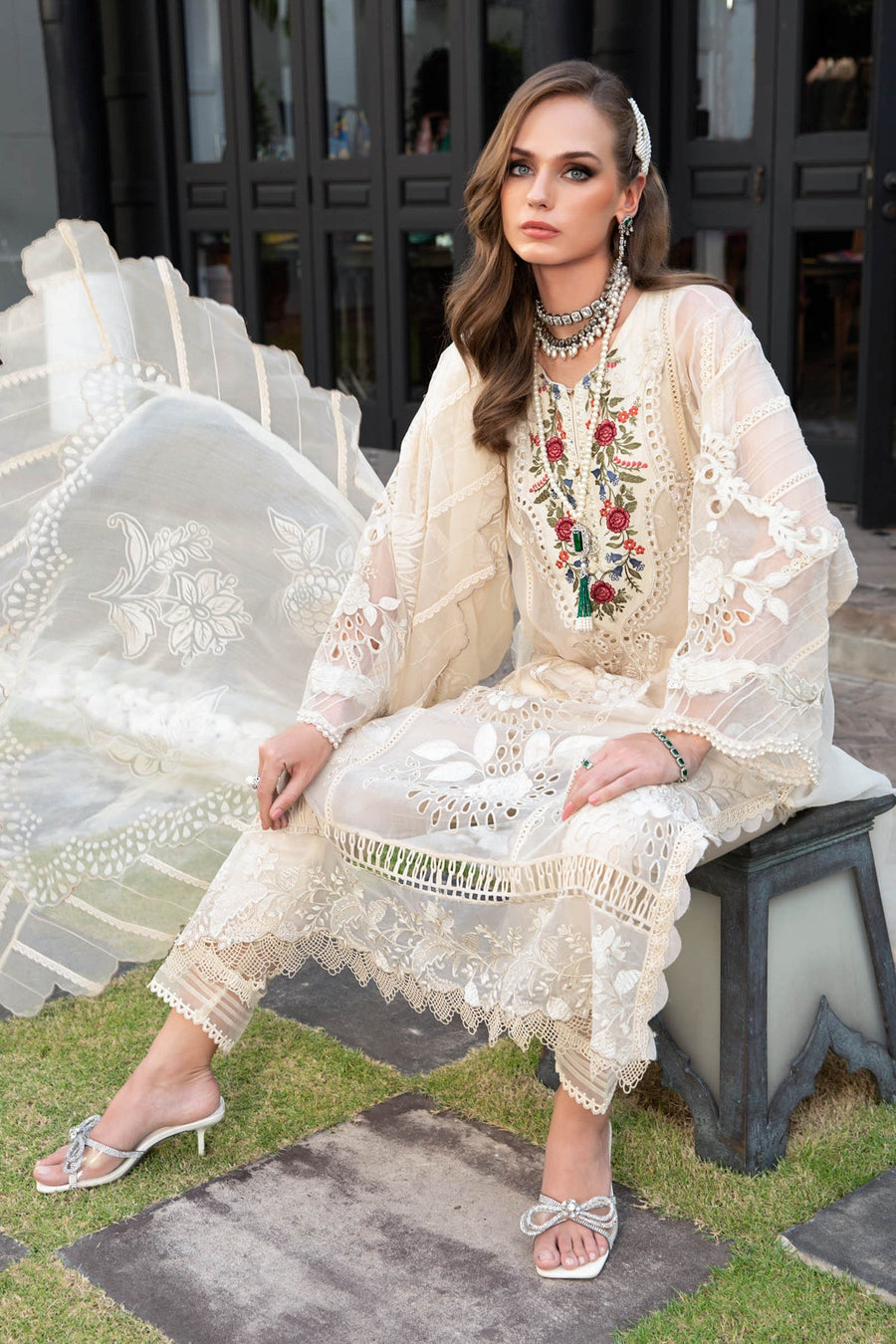 Maria.B Luxury Eid Lawn Unstitched Embroidered 3Pc Suit EL-23-01-Cream