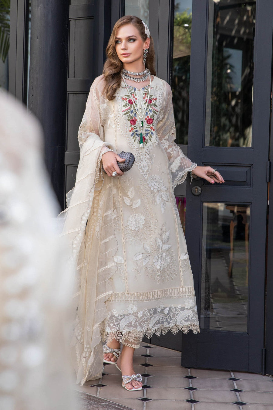 Maria.B Luxury Eid Lawn Unstitched Embroidered 3Pc Suit EL-23-01-Cream