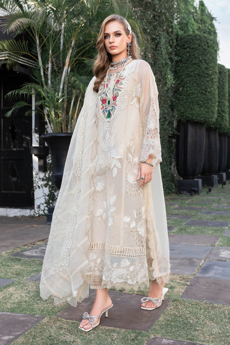 Maria.B Luxury Eid Lawn Unstitched Embroidered 3Pc Suit EL-23-01-Cream