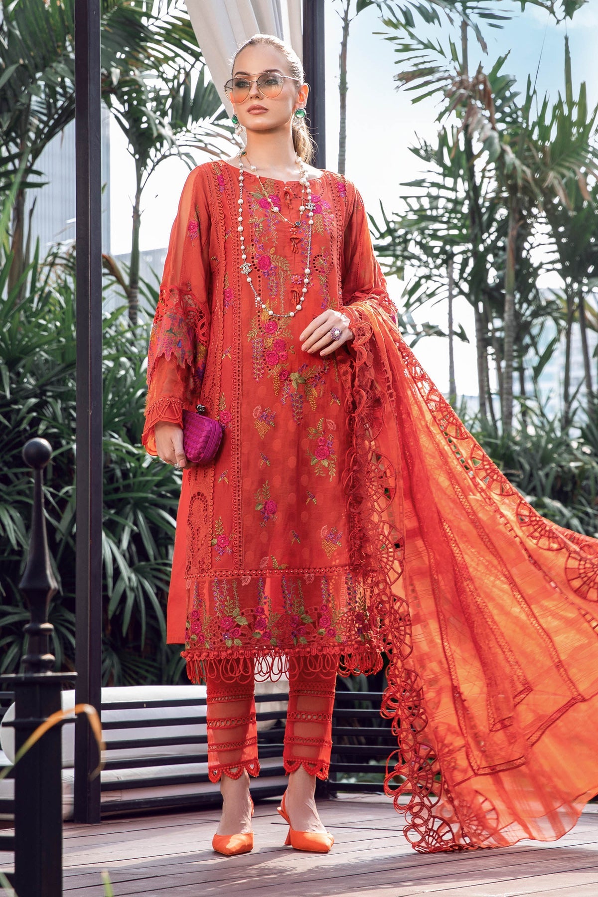 orange lawn dress Unstitched 3 Piece Embroidered Lawn Suit Zeenwoman