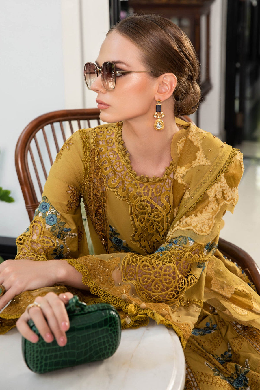 Maria.B Luxury Eid Lawn Unstitched Embroidered 3Pc Suit EL-23-06-Mustard