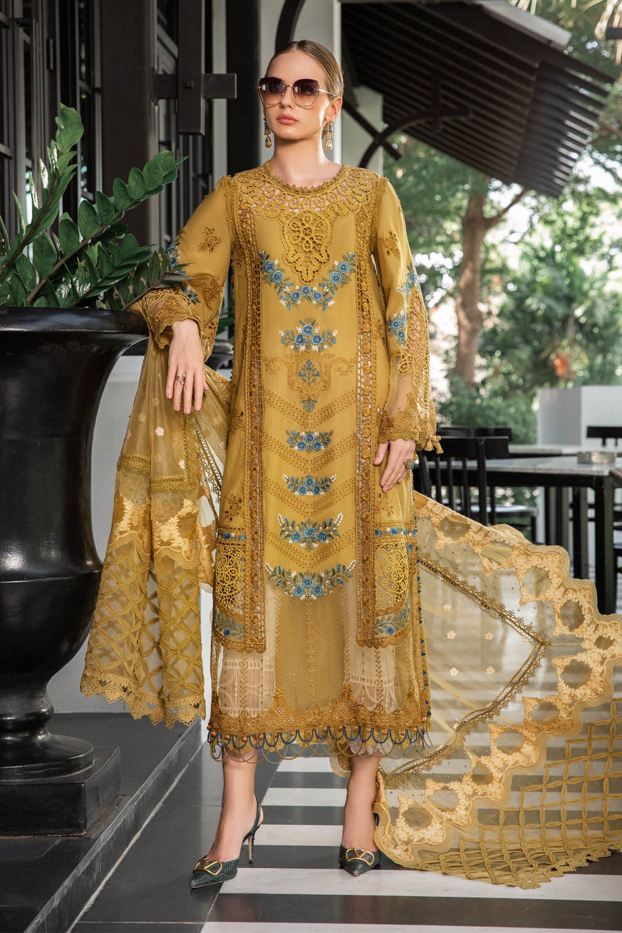 Maria.B Luxury Eid Lawn Unstitched Embroidered 3Pc Suit EL-23-06-Mustard