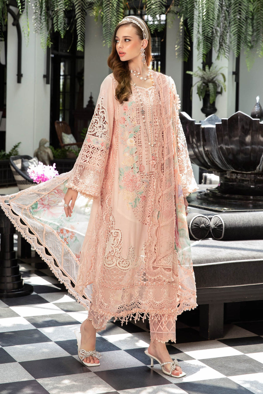 Maria.B Luxury Eid Lawn Unstitched Embroidered 3Pc Suit EL-23-07-Peach