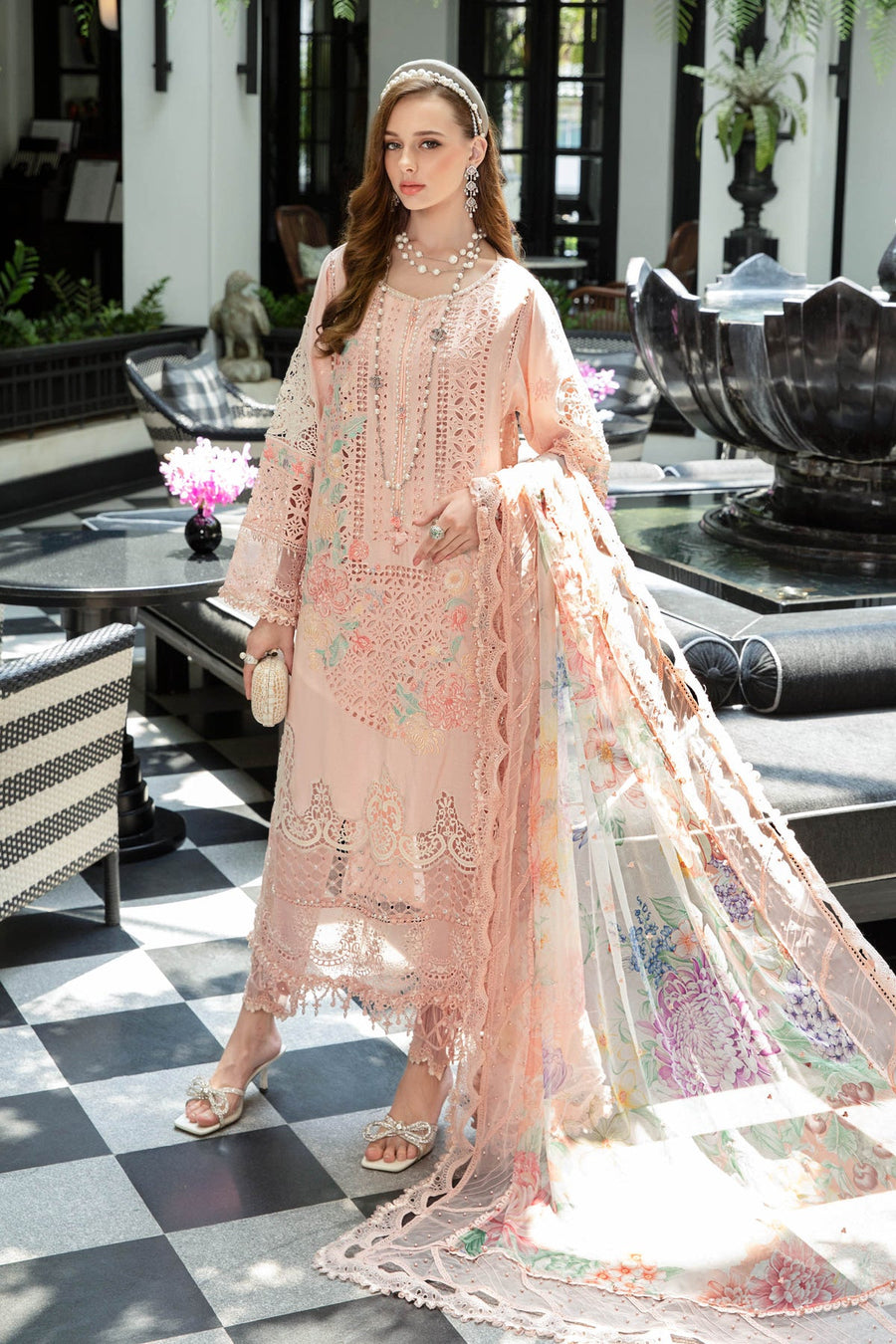 Maria.B Luxury Eid Lawn Unstitched Embroidered 3Pc Suit EL-23-07-Peach