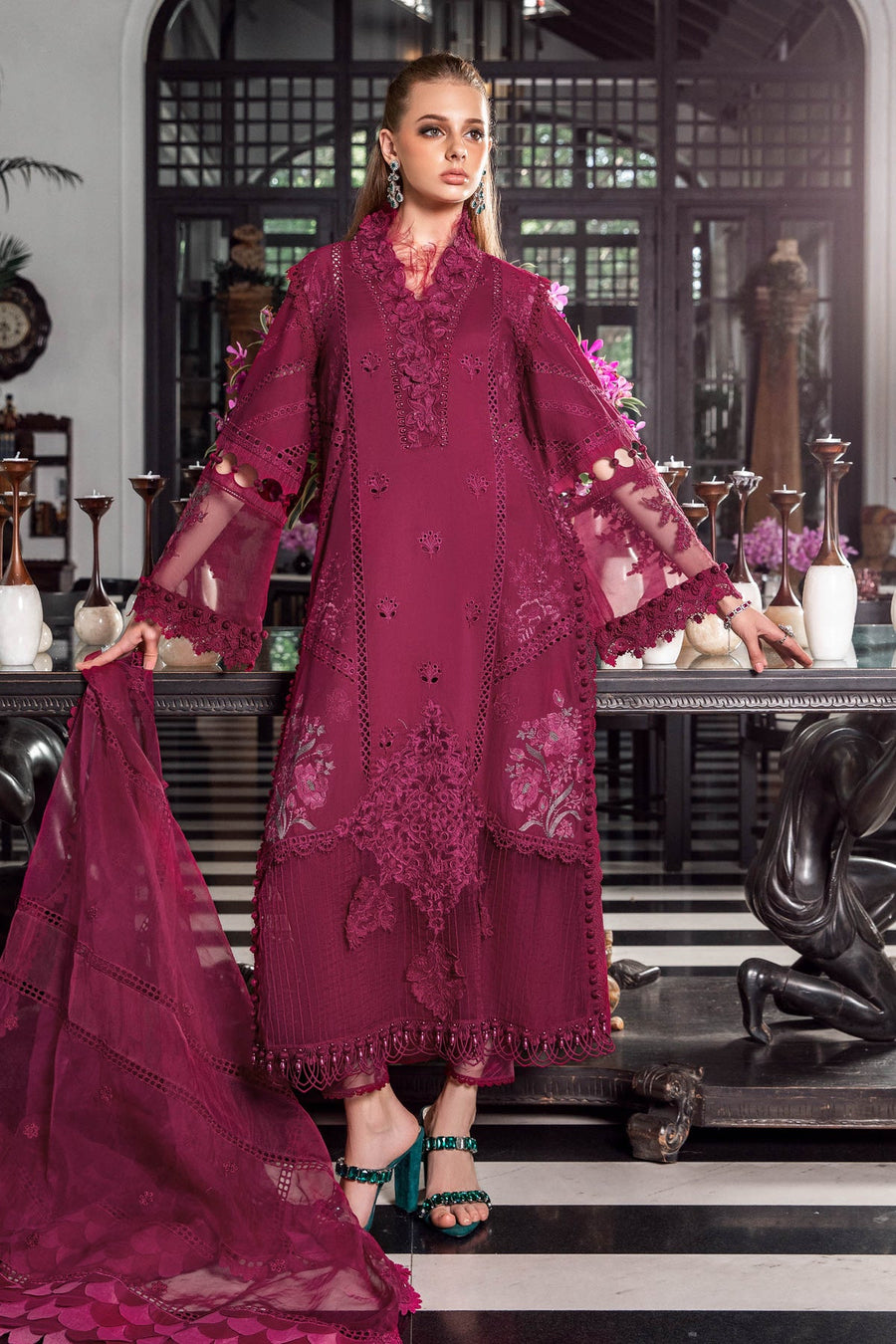 Maria.B Luxury Eid Lawn Unstitched Embroidered 3Pc Suit EL-23-09-Magenta