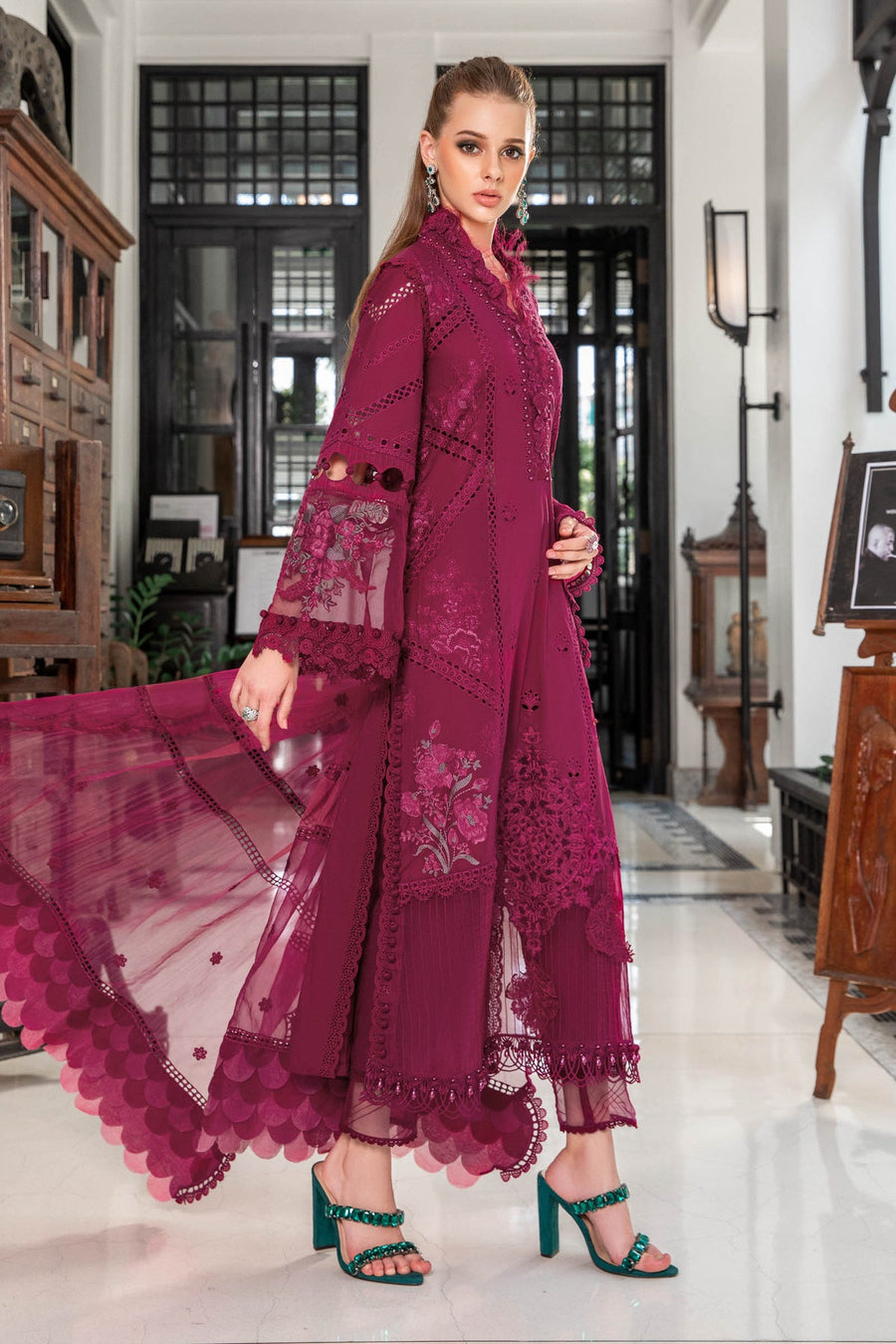 Maria.B Luxury Eid Lawn Unstitched Embroidered 3Pc Suit EL-23-09-Magenta