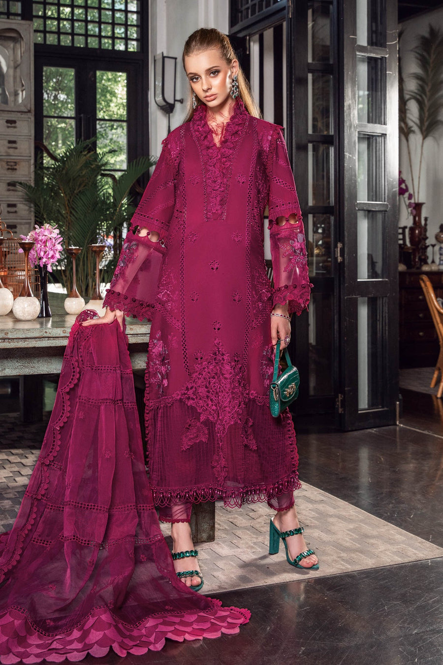 Maria.B Luxury Eid Lawn Unstitched Embroidered 3Pc Suit EL-23-09-Magenta
