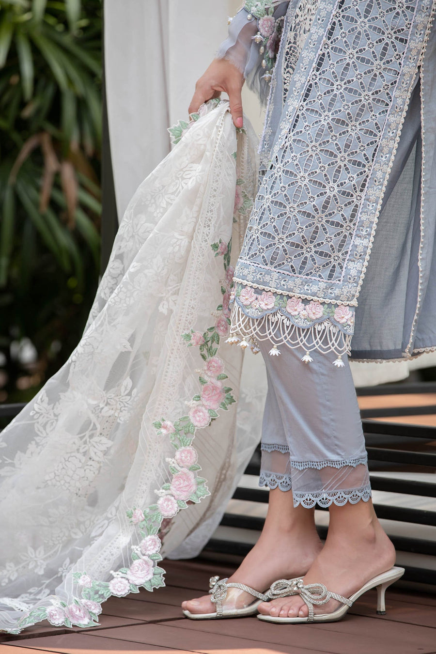 Maria.B Luxury Eid Lawn Unstitched Embroidered 3Pc Suit EL-23-10-Ice Blue