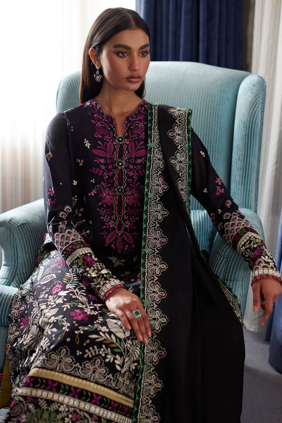 ELAN Embroidered Luxury Lawn Unstitched 3Pc Suit EL24-03B QISTINA