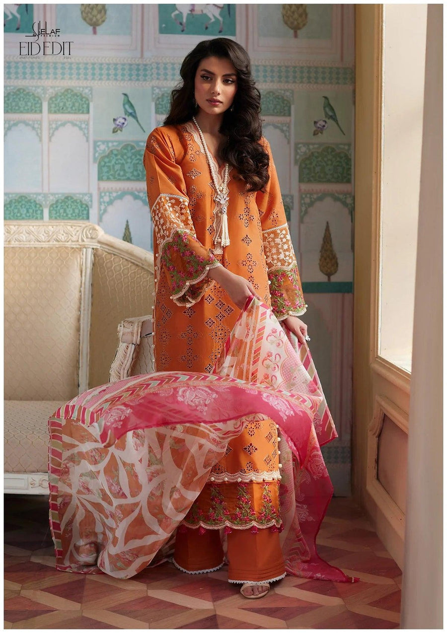 Elaf Premium Festive Eid Embroidered Lawn Unstitched 3Pc Suit ELE-09 ELNAZ