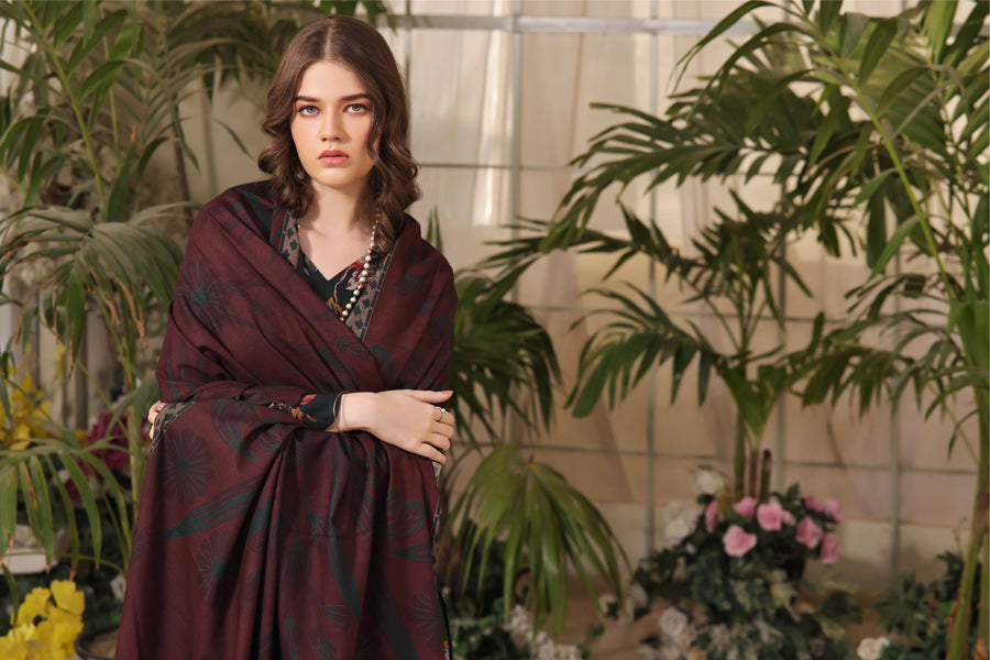 Feathers Digital Printed Dhanak Unstitched 3Pc Suit ELEGANCE-FT319