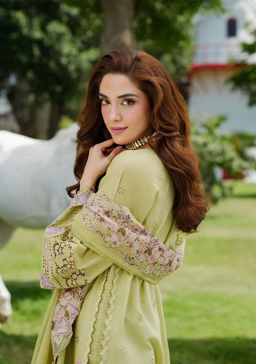 Elaf Premium Embroidered Luxury Lawn Unstitched 3Pc Suit ELH-1A PISTACIA