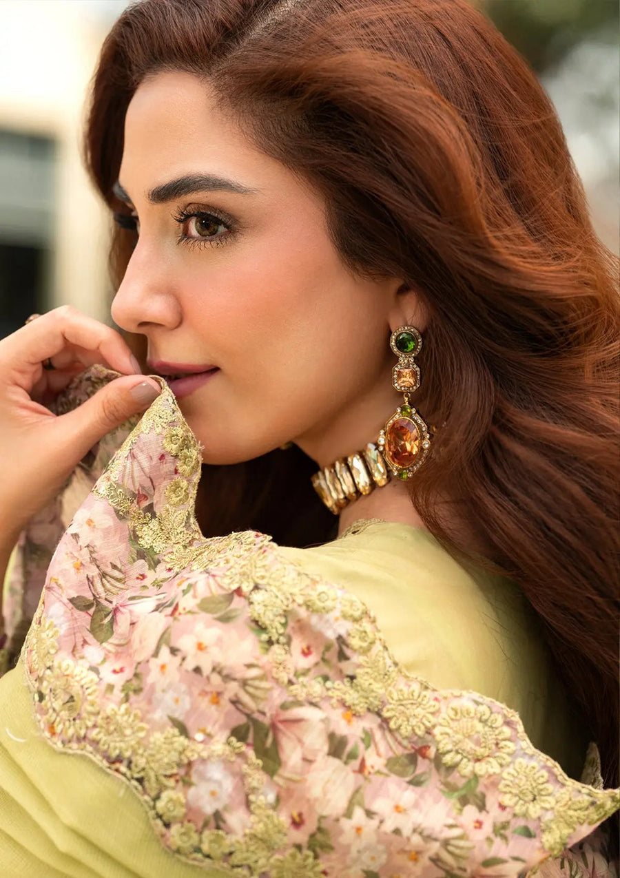 Elaf Premium Embroidered Luxury Lawn Unstitched 3Pc Suit ELH-1A PISTACIA