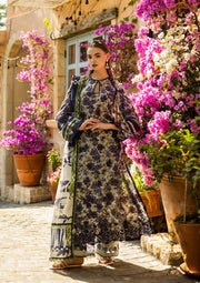 Elaf Premium Prints Chikankari Lawn Unstitched 3Pc Suit ELK-01A BLUE BLOSSOM