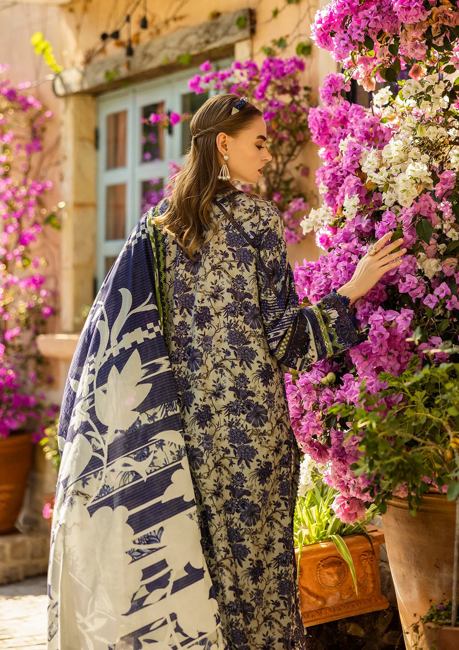 Elaf Premium Prints Chikankari Lawn Unstitched 3Pc Suit ELK-01A BLUE BLOSSOM