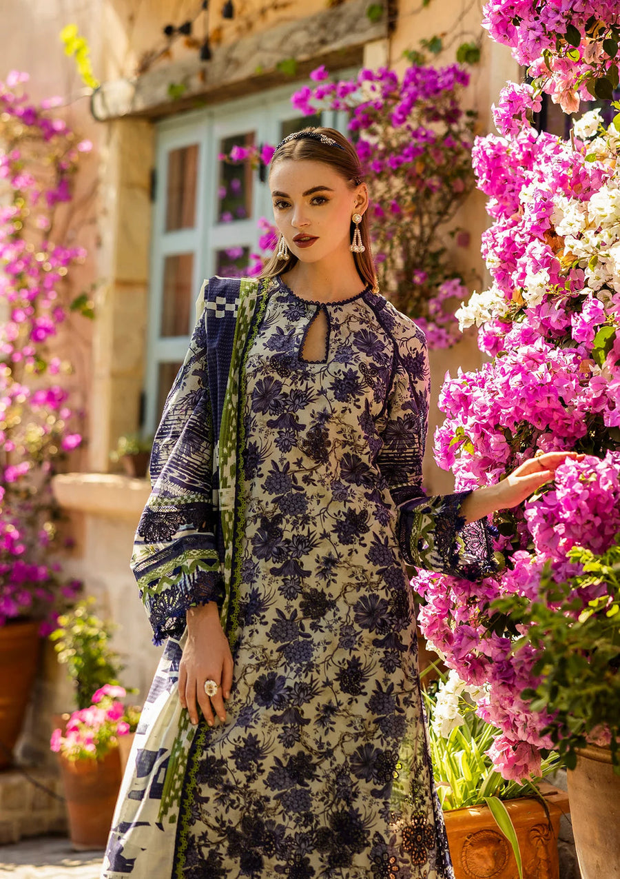 Elaf Premium Prints Chikankari Lawn Unstitched 3Pc Suit ELK-01A BLUE BLOSSOM