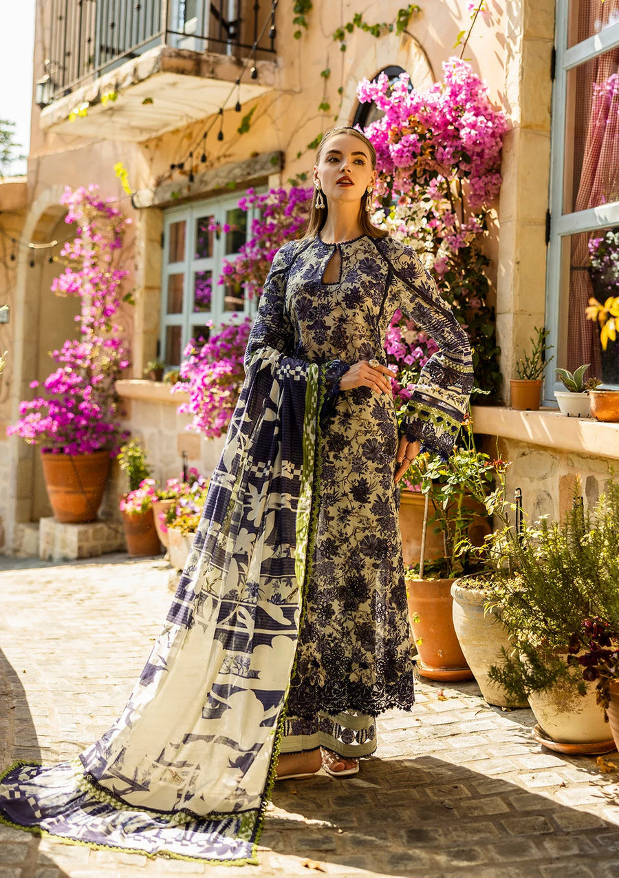 Elaf Premium Prints Chikankari Lawn Unstitched 3Pc Suit ELK-01A BLUE BLOSSOM