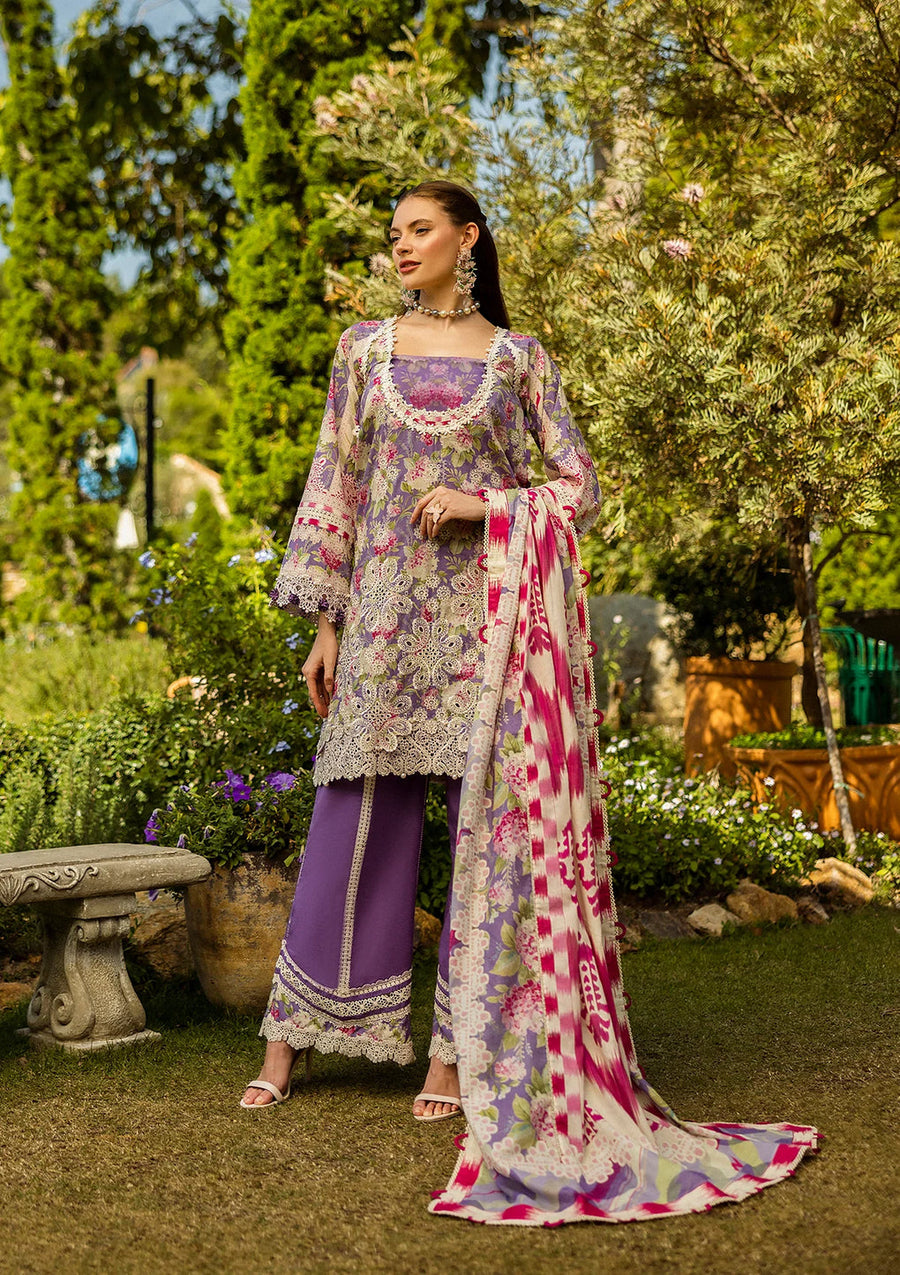 Elaf Premium Prints Chikankari Lawn Unstitched 3Pc Suit ELK-02A PERIWINKLE