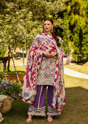 Elaf Premium Prints Chikankari Lawn Unstitched 3Pc Suit ELK-02A PERIWINKLE