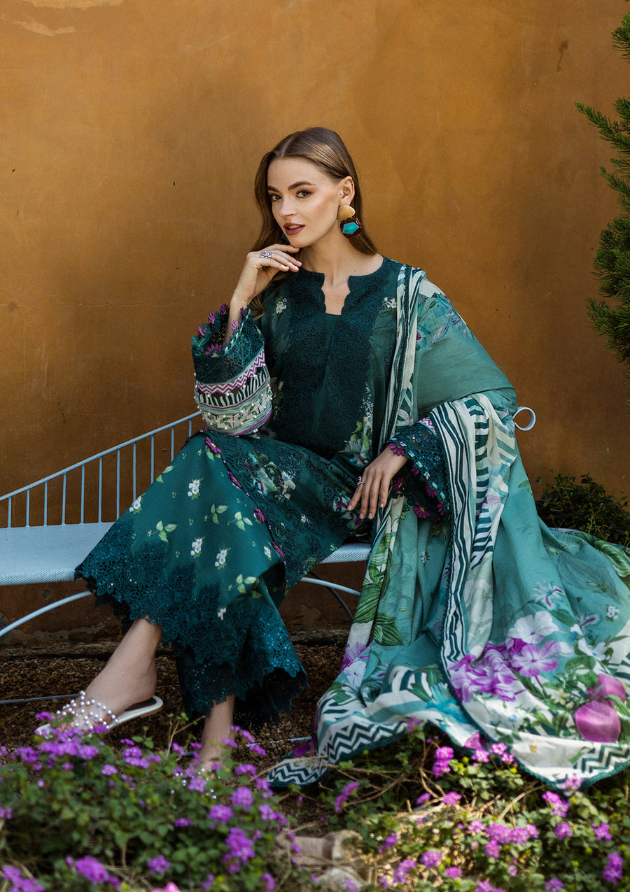 Elaf Premium Prints Chikankari Lawn Unstitched 3Pc Suit ELK-07B JADE EMBRACE