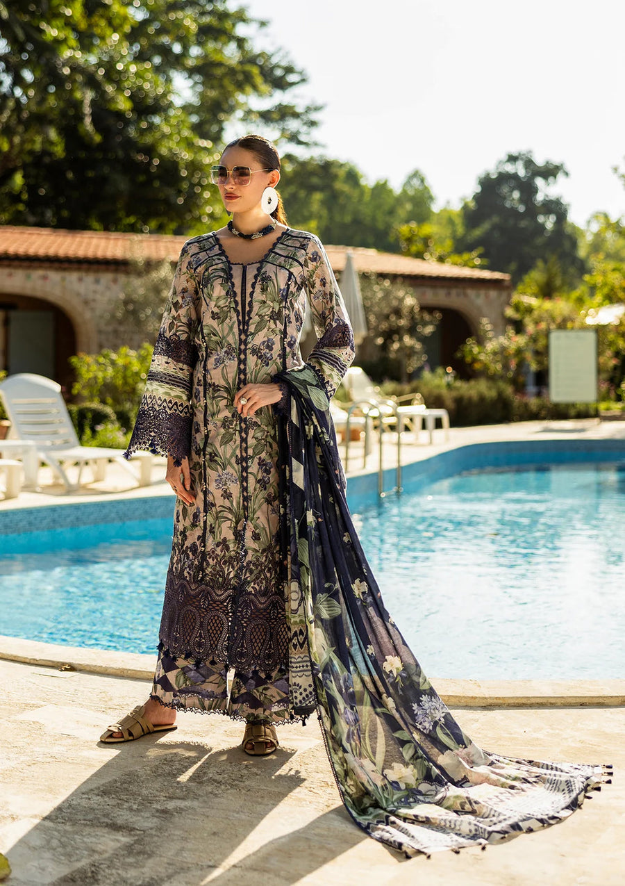 Elaf Premium Prints Chikankari Lawn Unstitched 3Pc Suit ELK-08B AZZURRO