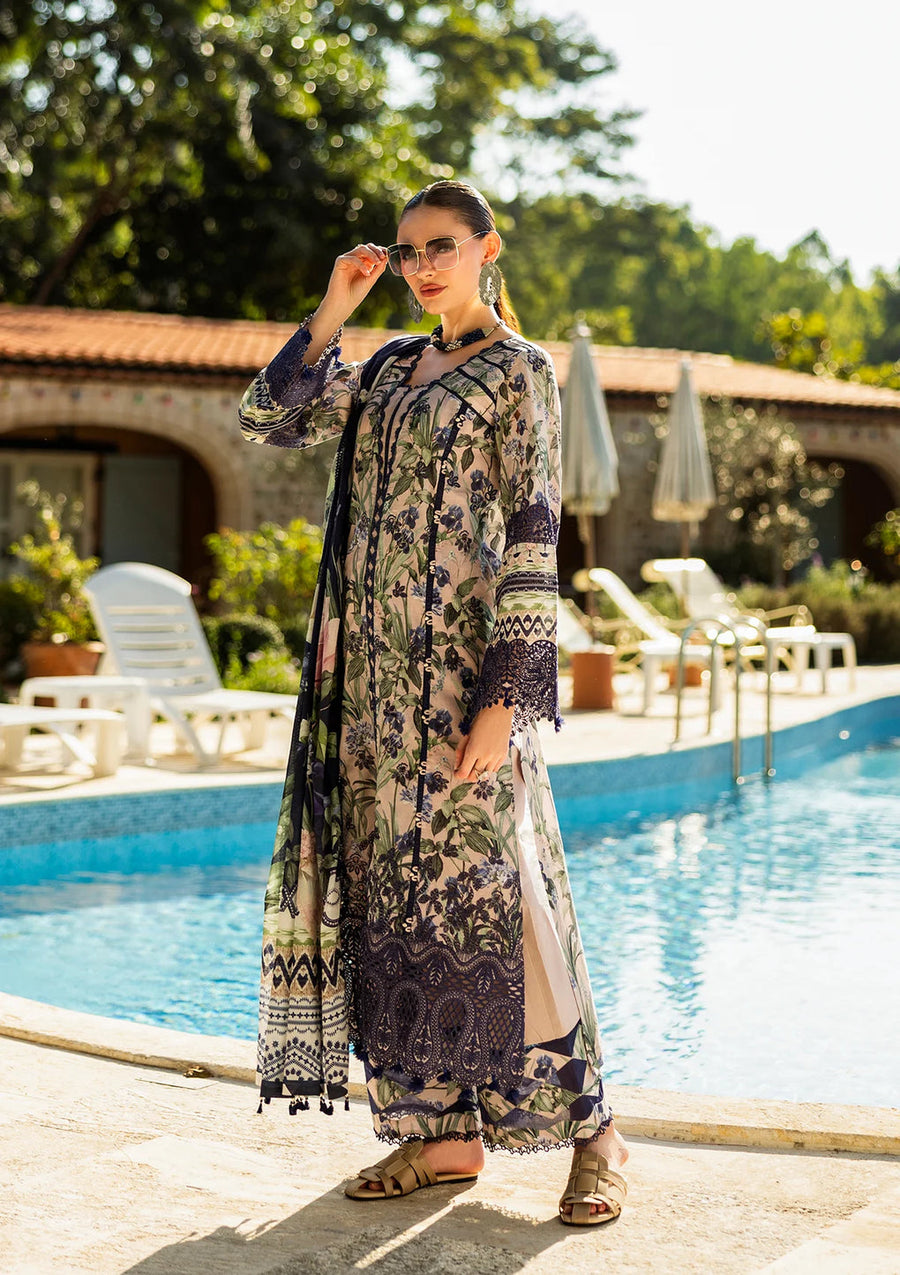Elaf Premium Prints Chikankari Lawn Unstitched 3Pc Suit ELK-08B AZZURRO