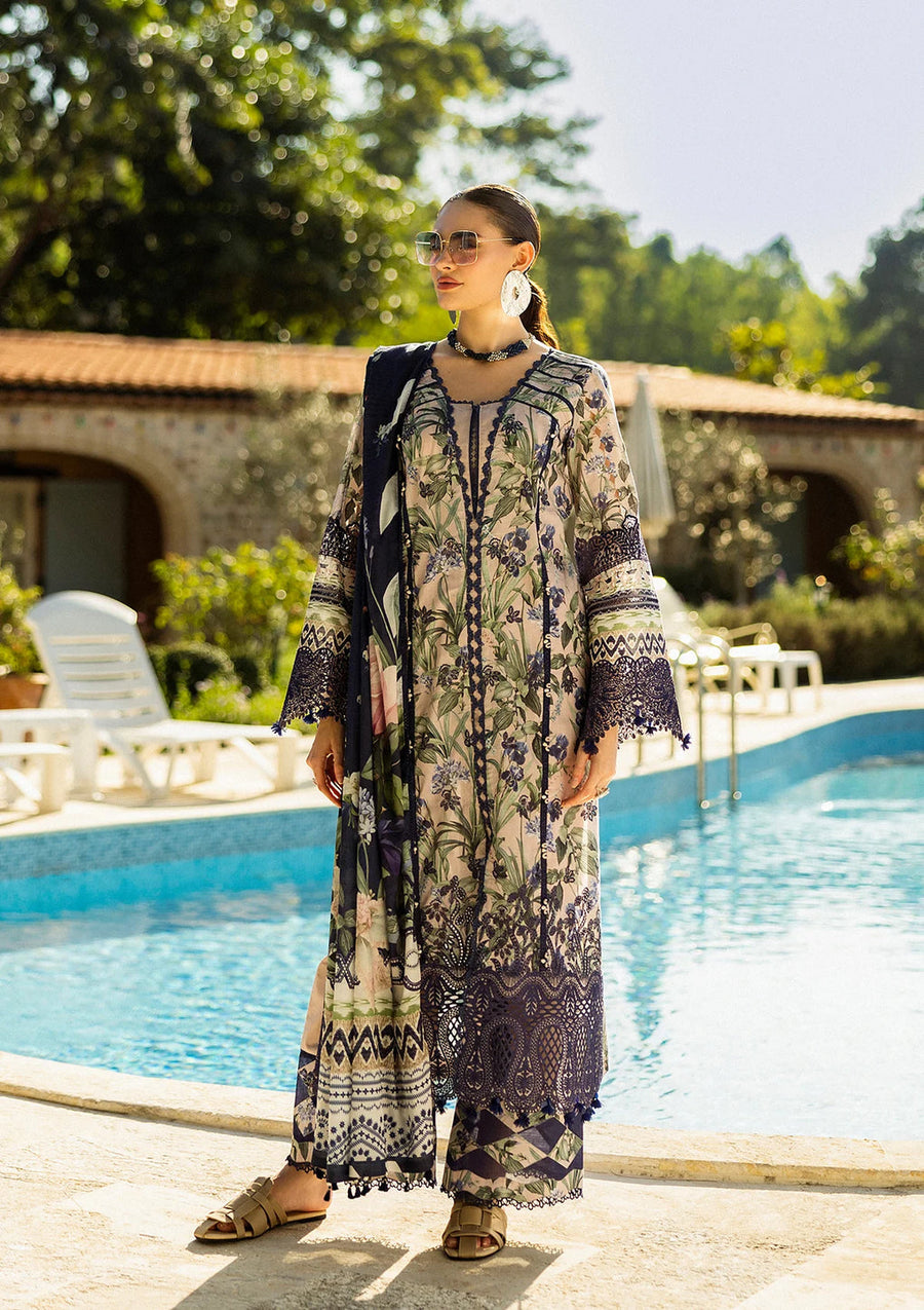 Elaf Premium Prints Chikankari Lawn Unstitched 3Pc Suit ELK-08B AZZURRO
