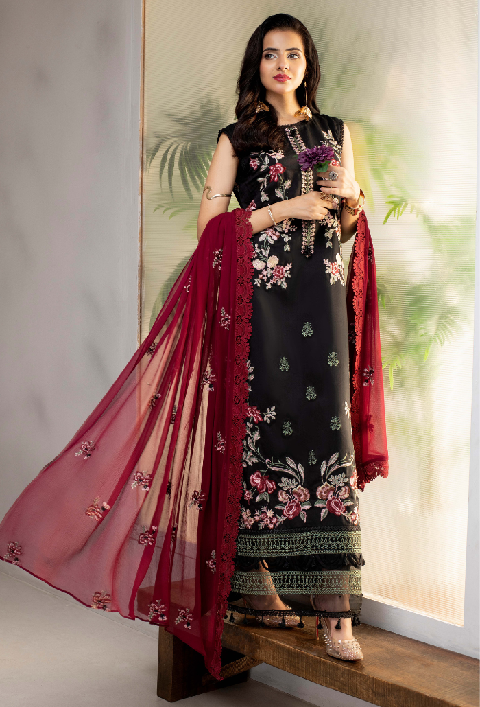 Humdum Ellena Embroidered Viscose Unstitched 3Pc Suit D-01