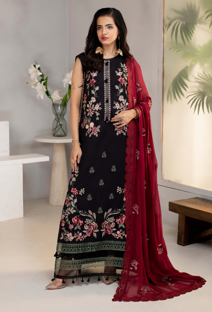 Humdum Ellena Embroidered Viscose Unstitched 3Pc Suit D-01