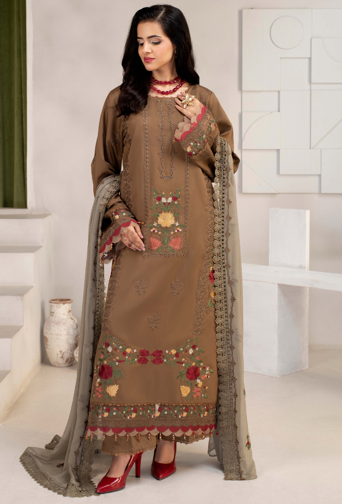 Humdum Ellena Embroidered Viscose Unstitched 3Pc Suit D-03