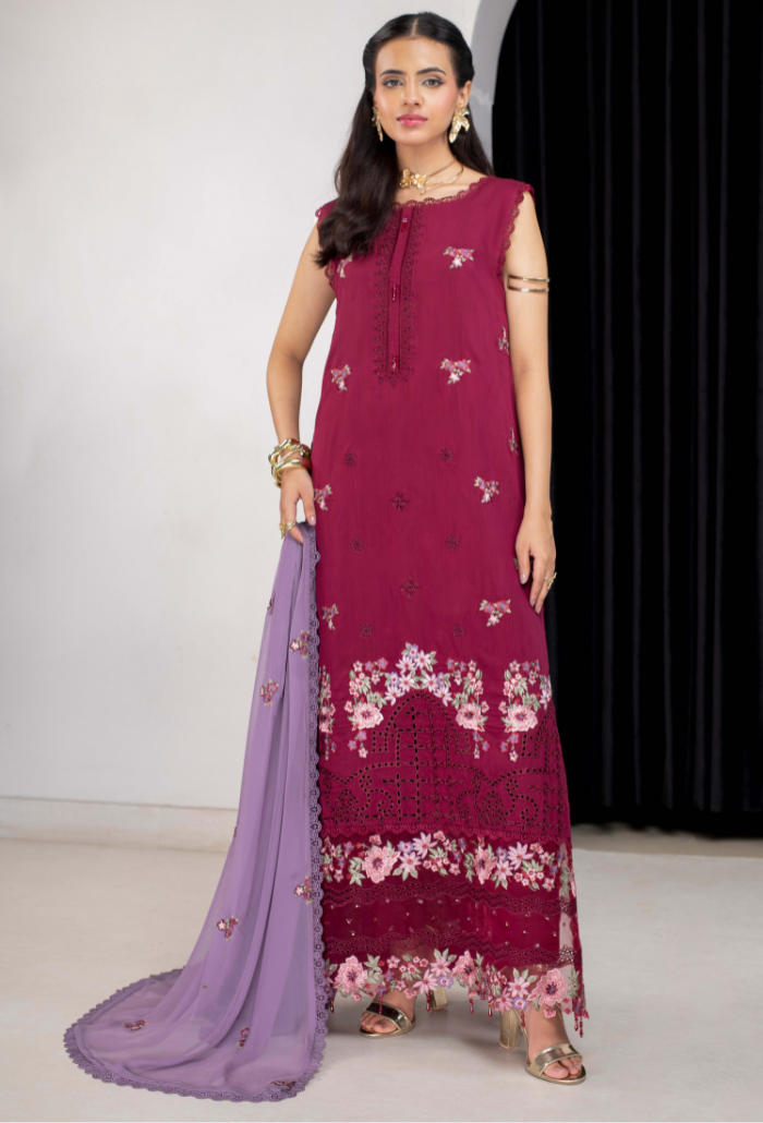 Humdum Ellena Embroidered Viscose Unstitched 3Pc Suit D-10