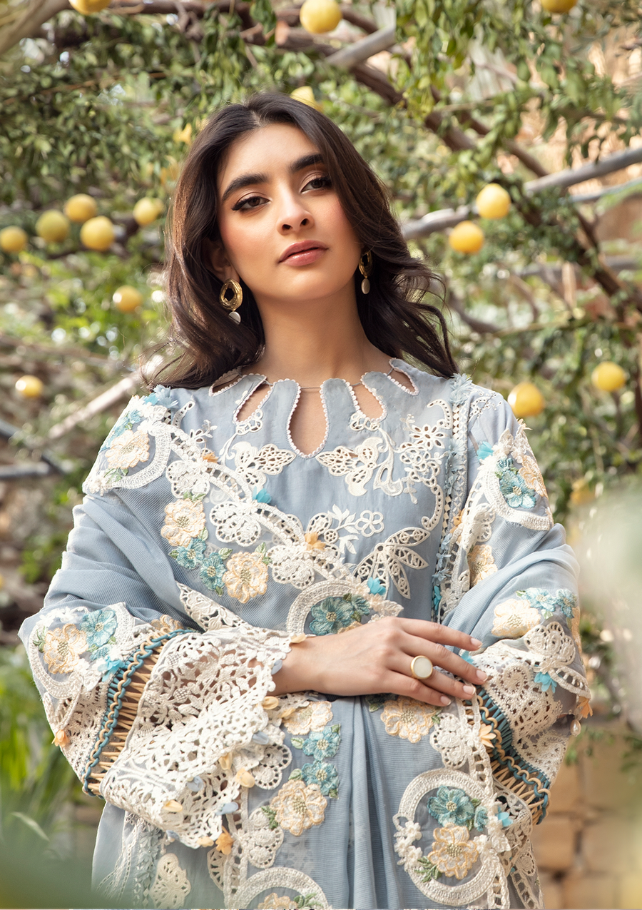 Elaf Premium Embroidered Luxury Lawn Unstitched 3Pc Suit ELM-7B MAHVEEN