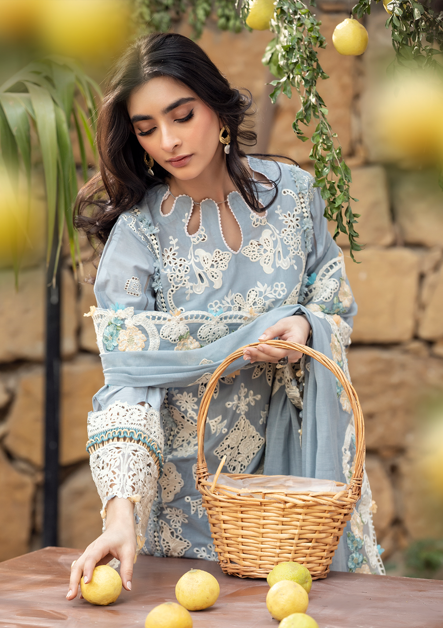 Elaf Premium Embroidered Luxury Lawn Unstitched 3Pc Suit ELM-7B MAHVEEN