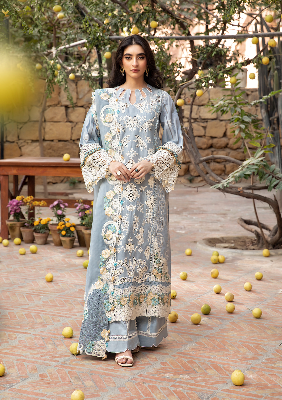 Elaf Premium Embroidered Luxury Lawn Unstitched 3Pc Suit ELM-7B MAHVEEN
